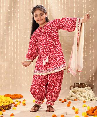 Red jaipuri floral printed kurta set 2