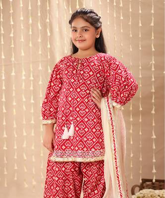 Red jaipuri floral printed kurta set 3