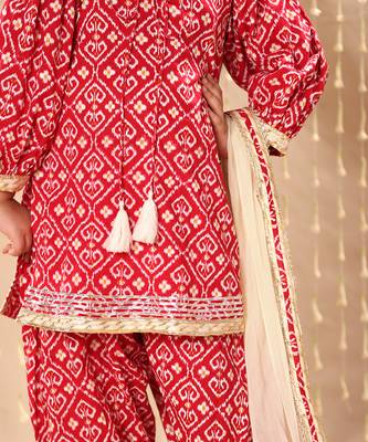 Red jaipuri floral printed kurta set 4