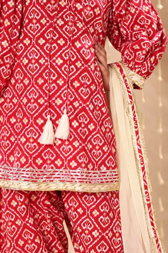 Red jaipuri floral printed kurta set
