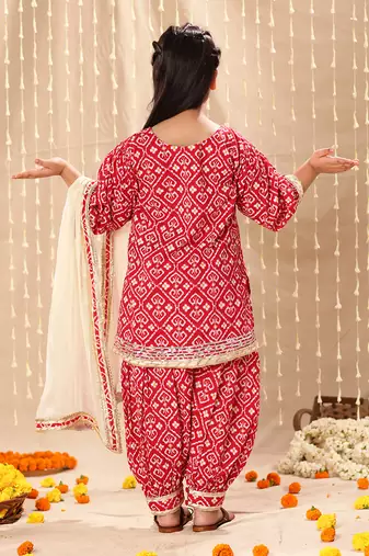 Red jaipuri floral printed kurta set