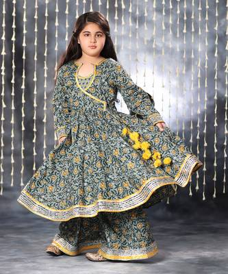 Grey jaipuri double floral printed anarkali set 2