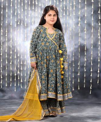 Grey jaipuri single floral printed anarkali set 1