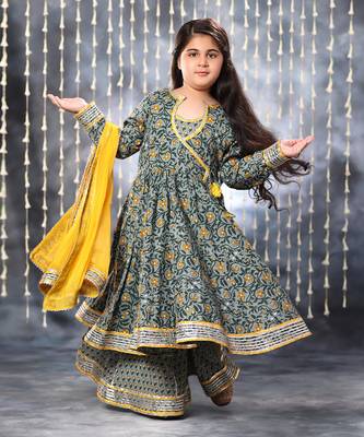 Grey jaipuri single floral printed anarkali set 2