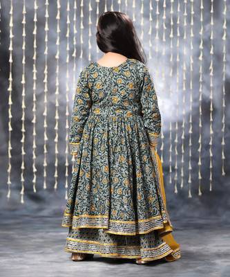 Grey jaipuri single floral printed anarkali set 3