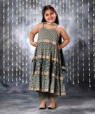 Grey jaipuri double floral printed maxi dress 1