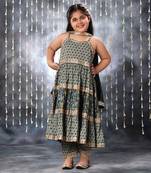 Grey jaipuri double floral printed maxi dress