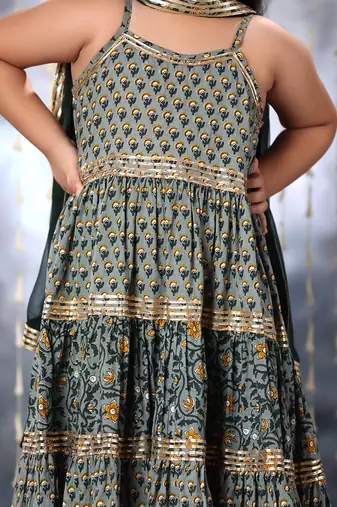 Grey jaipuri double floral printed maxi dress