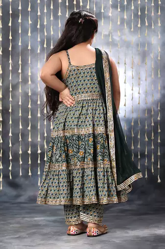 Grey jaipuri double floral printed maxi dress