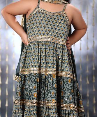 Grey jaipuri double floral printed maxi suit set 2