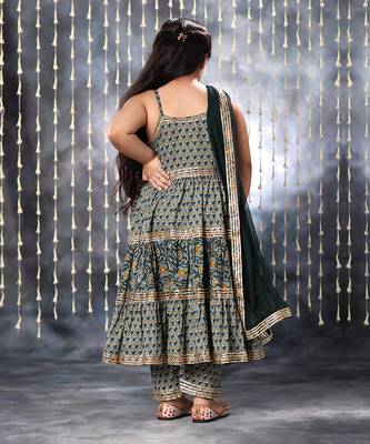 Grey jaipuri double floral printed maxi suit set 4