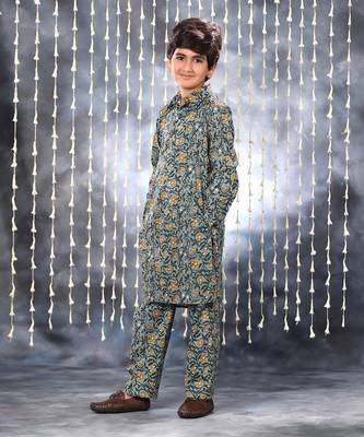 Grey jaipuri single floral printed kurta set 1