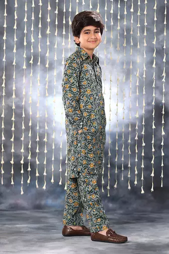 Grey jaipuri single floral printed kurta set
