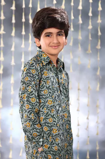 Grey jaipuri single floral printed kurta set