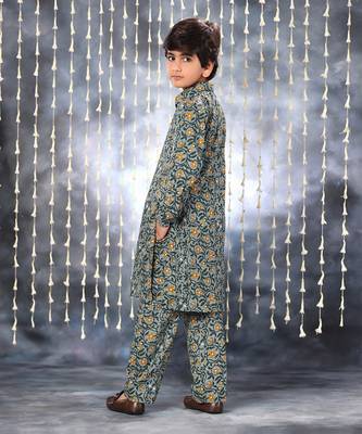 Grey jaipuri single floral printed kurta set 4
