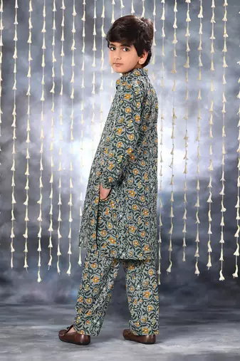 Grey jaipuri single floral printed kurta set