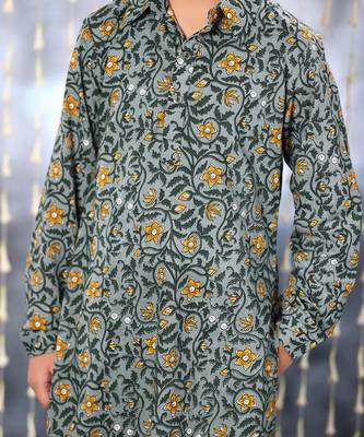 Grey jaipuri single floral printed kurta set 5