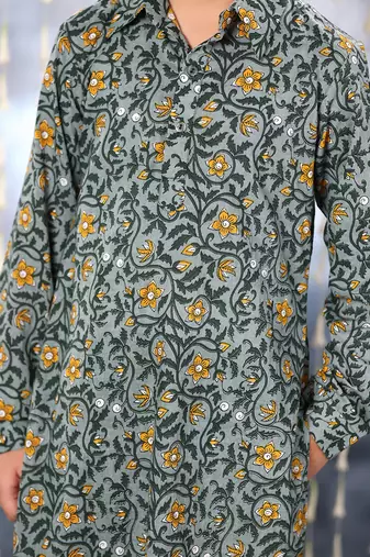 Grey jaipuri single floral printed kurta set