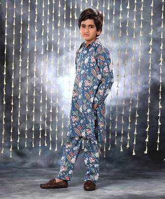 Blue jaipuri single floral printed kurta set 2