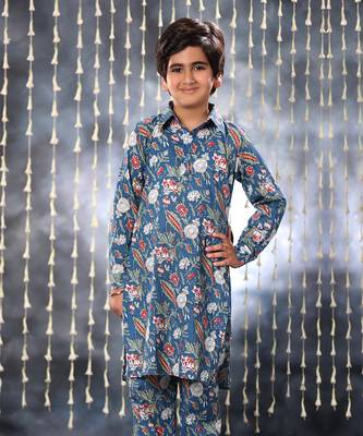 Blue jaipuri single floral printed kurta set 1