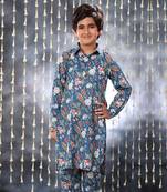 Blue jaipuri single floral printed kurta set