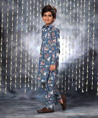 Blue jaipuri single floral printed kurta set 3