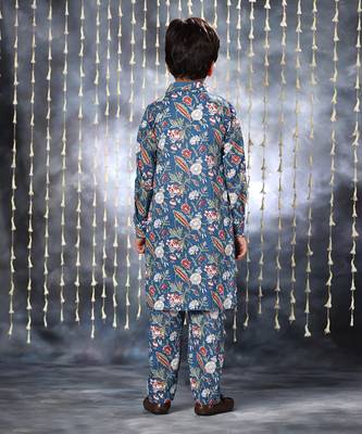 Blue jaipuri single floral printed kurta set 5
