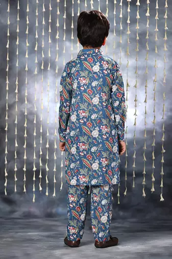 Blue jaipuri single floral printed kurta set