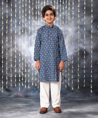 Blue jaipuri floral printed kurta set 1