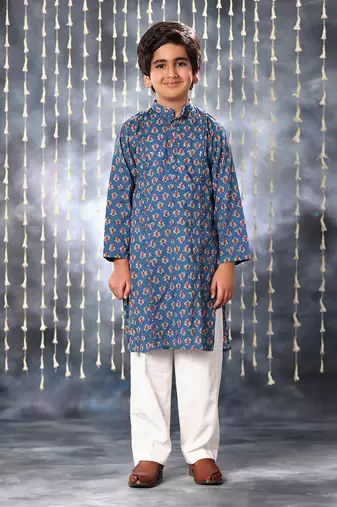 Blue jaipuri floral printed kurta set