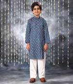 Blue jaipuri floral printed kurta set