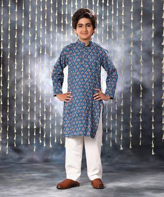 Blue jaipuri floral printed kurta set 2