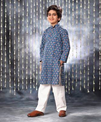 Blue jaipuri floral printed kurta set 3