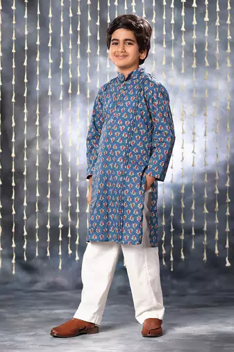 Blue jaipuri floral printed kurta set