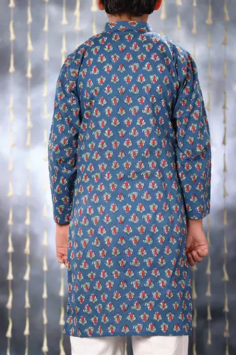 Blue jaipuri floral printed kurta set