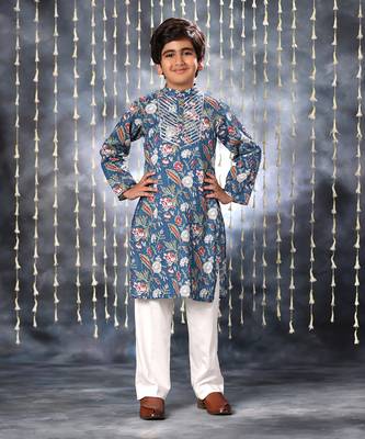 Blue jaipuri floral printed kurta set 1