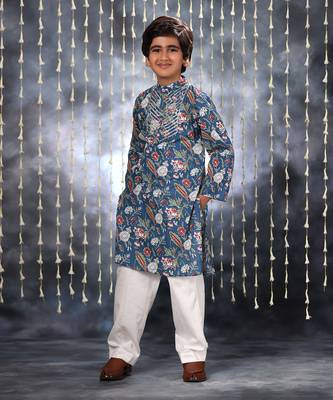 Blue jaipuri floral printed kurta set 2