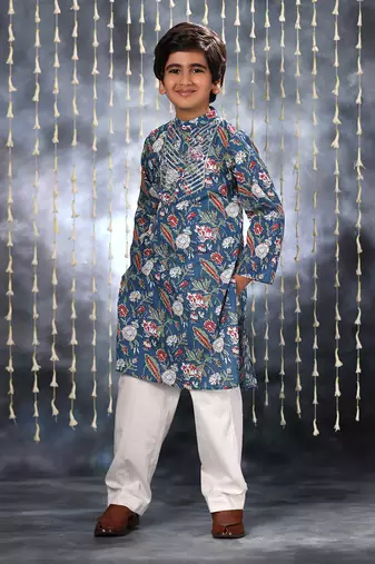 Blue jaipuri floral printed kurta set
