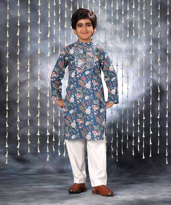 Blue jaipuri floral printed kurta set 3