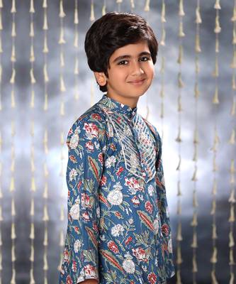 Blue jaipuri floral printed kurta set 4