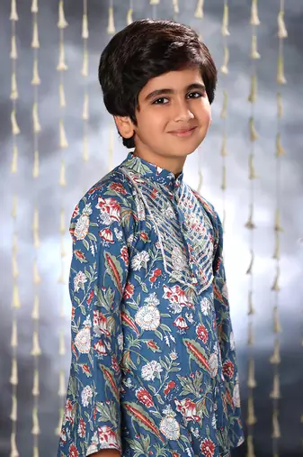 Blue jaipuri floral printed kurta set