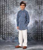 Blue jaipuri floral printed short kurta set