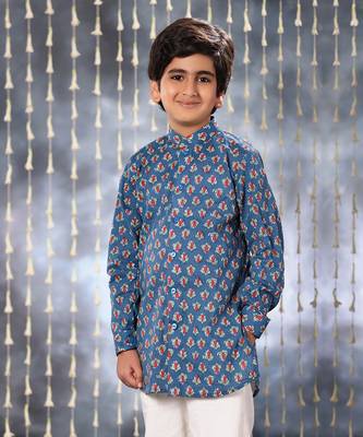 Blue jaipuri floral printed short kurta set 2