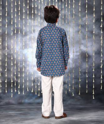 Blue jaipuri floral printed short kurta set 4