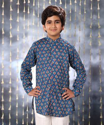Blue jaipuri floral printed short kurta set 5