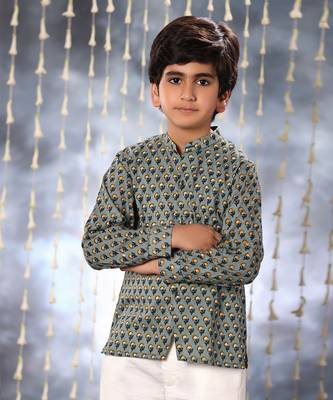Grey jaipuri floral printed shirt set 2