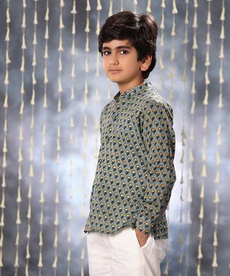 Grey jaipuri floral printed shirt set 3