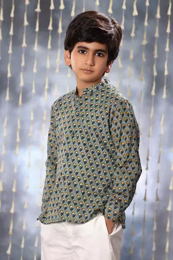 Grey jaipuri floral printed shirt set