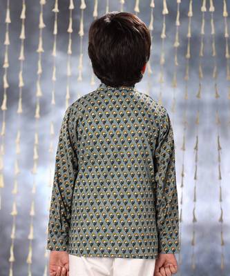 Grey jaipuri floral printed shirt set 4