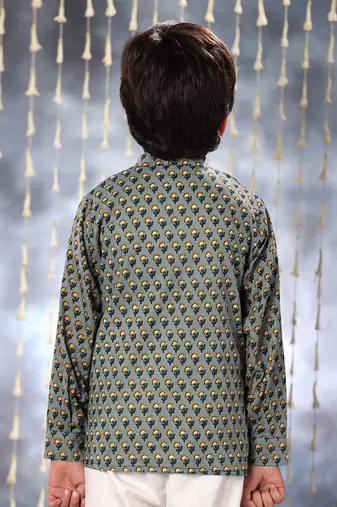 Grey jaipuri floral printed shirt set